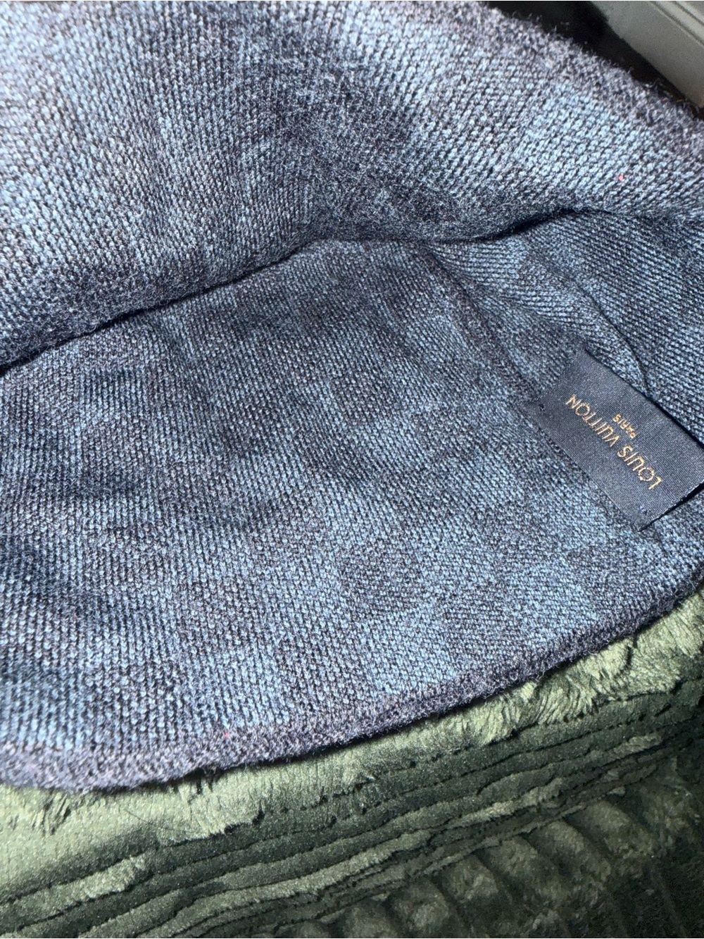 Louis Vuitton Blue Gray Check Knit Beanie - Picture 2 of 5